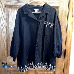 Danny Noble Off the Cuff Linen Blend Black White Minimalist Prairie Tunic 2X